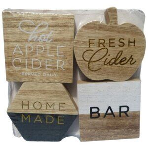 Hot Apple Cider 4pc Coffee Bar Fall Thanksgiving Wooden Signs